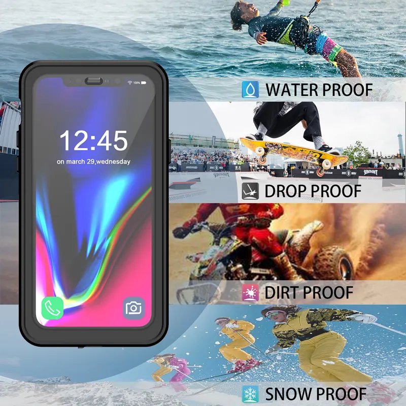 Case impermeable resistente a suciedad, nieve y agua para celular.